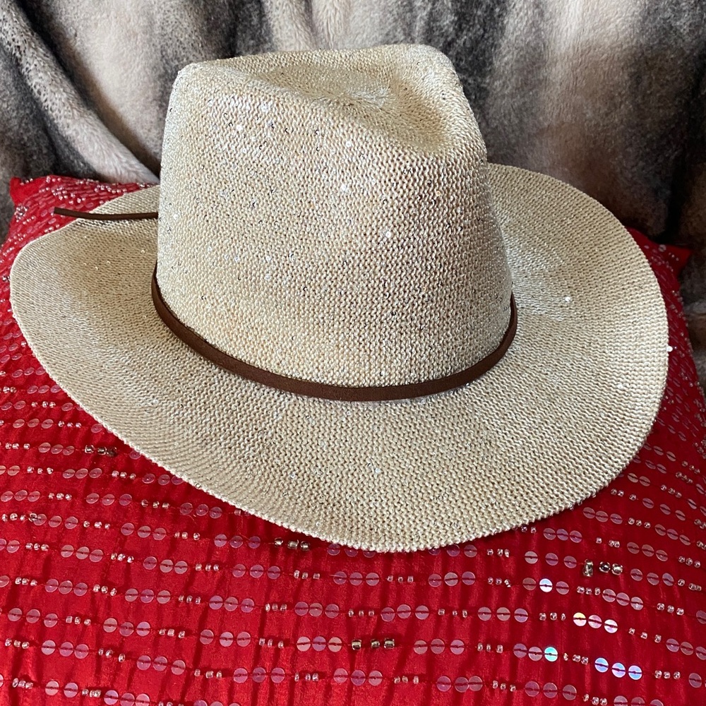Designer Sparkling Nude Color Nude Sequins Cowboy Hat Adjustable Rim Interior - Picture 14 of 16